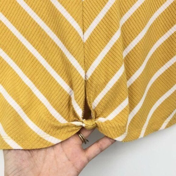 Fashion Nova Cropped Knit Top Mustard Yellow & White Stripe Knot Front Size L - Picture 13 of 15